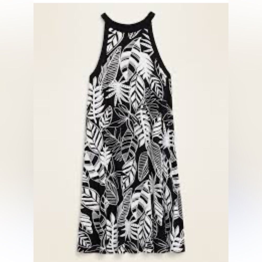 Old Navy Sleeveless Jersey-Knit Swing Dress Women's Size S Tropical Leaf Beach